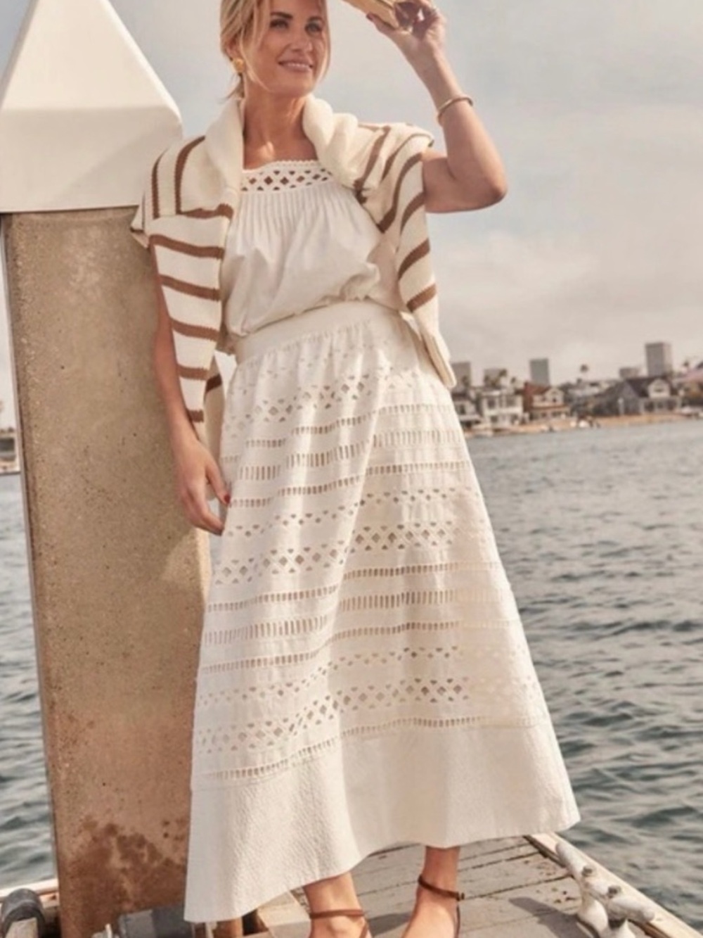 Tuckernuck Cream Eyelet Maxi Skirt- Large